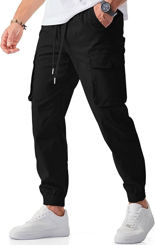 JMIERR Men's Casual Cargo Joggers Pants Stretch Elastic Waist Drawstring Tapered Sweatpants with ... | Amazon (US)