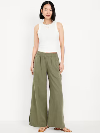 High-Waisted Crinkle Gauze Super Wide-Leg Pants | Old Navy (US)