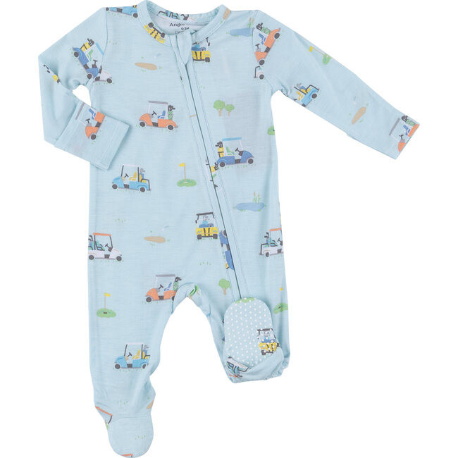 Golf Carts Print 2-Way Zipper Footie, Blue | Maisonette