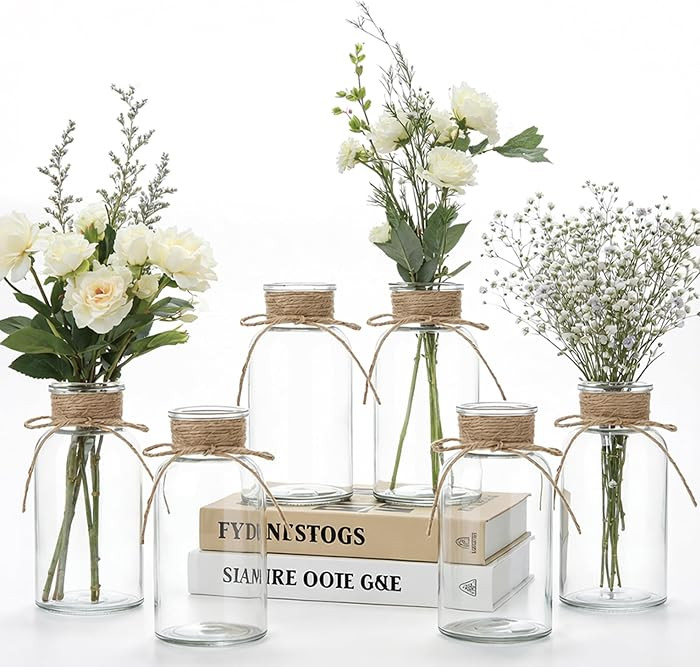 Glass Flower Vases for Centerpieces Boho Cylinder Bud Vases in Bulk Mason Jars for Weddings, Farm... | Amazon (US)
