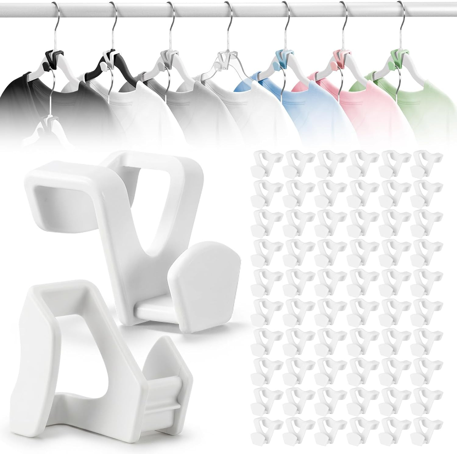 HOUSE DAY Space Saving Hanger Hooks 60 Pack, White Clothes Hanger Connector Hooks, Heavy Duty Han... | Amazon (US)