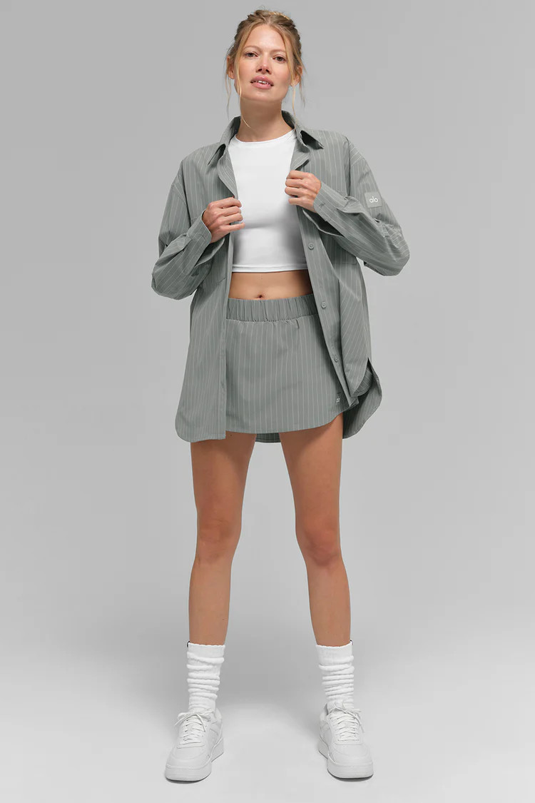 Pinstripe Daylight Button Down Long Sleeve - Lunar Grey/White | Alo Yoga (US)