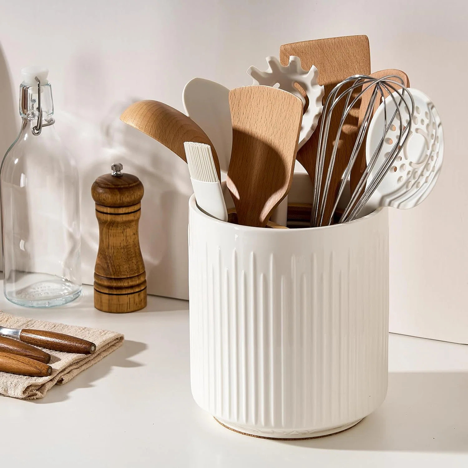 Utensil Holder, 7.2" Large Ceramic Stable Utensil Crock For Kitchen Counter, Utensil Holder With ... | Wayfair North America