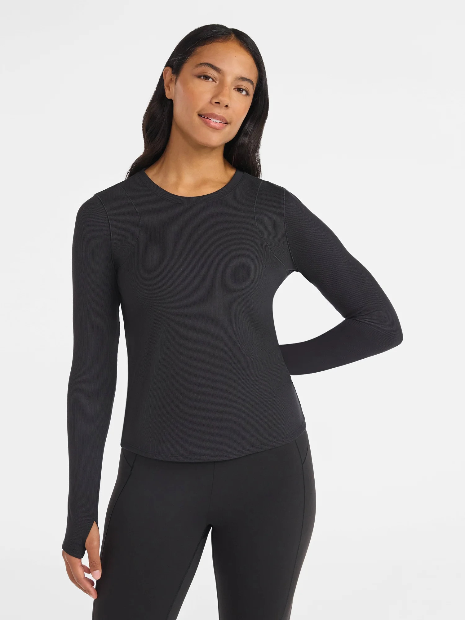 Avia Women's and Women's Plus Rib Seamed Long Sleeve Tee, Sizes XS-4X | Walmart (US)