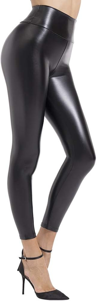 Faux Leather Leggings for Women High Waist Pants Black Elastic Tights | Amazon (US)