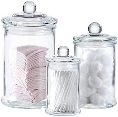 Glass Apothecary Jars with Lids - Set of 3 - Small Glass Jars for Bathroom Storage / Qtip Holder ... | Amazon (US)