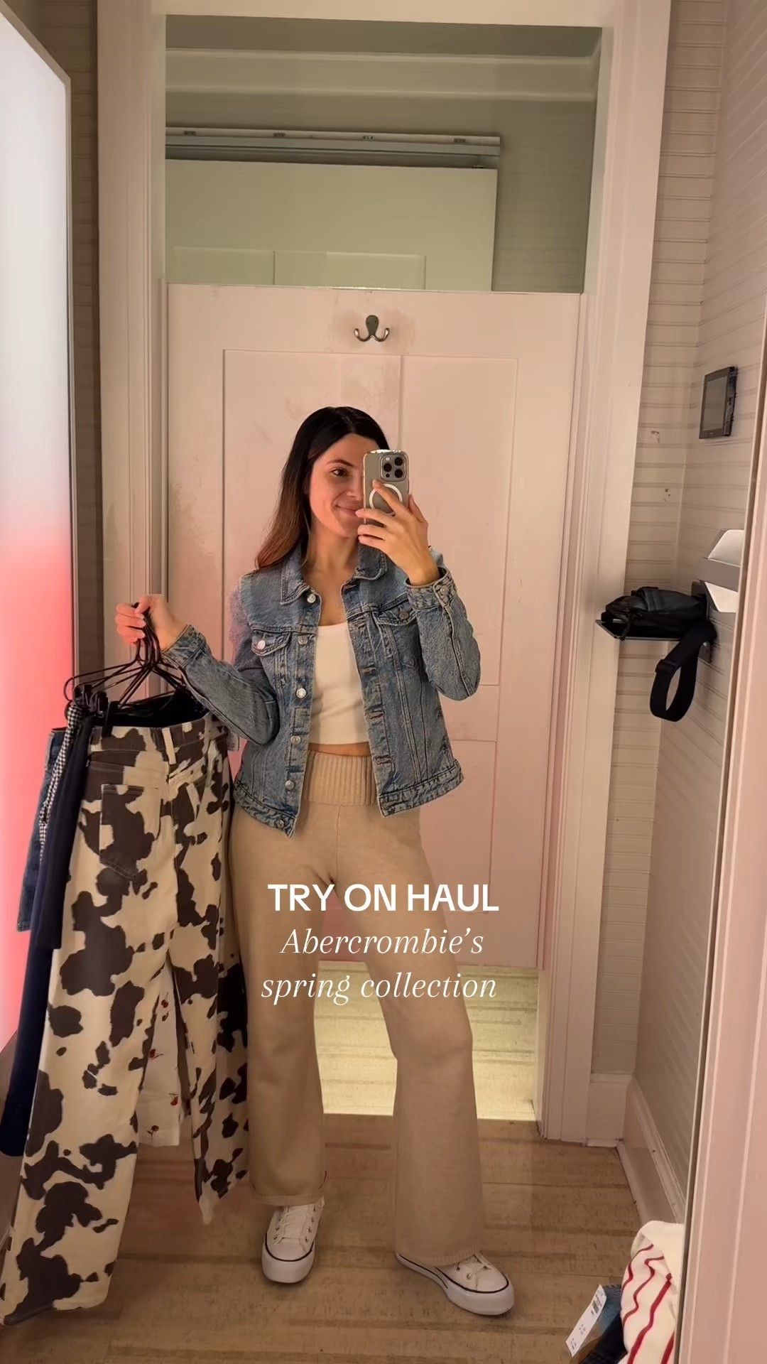 Abercrombie’s spring collection 💐
Size XS: Cherry romper, cardigan, & tie front cardigan 
Size S: black skirt, gingham top
25 short in cow print pants & gingham linen pants - 26 denim skirt 