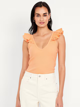 Ruffle-Trim Mixed Material Top | Old Navy (US)