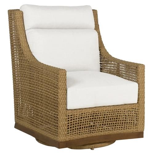Summer Classics Peninsula Coastal Brown Woven Wicker Outdoor Swivel Glider Chair | Kathy Kuo Home