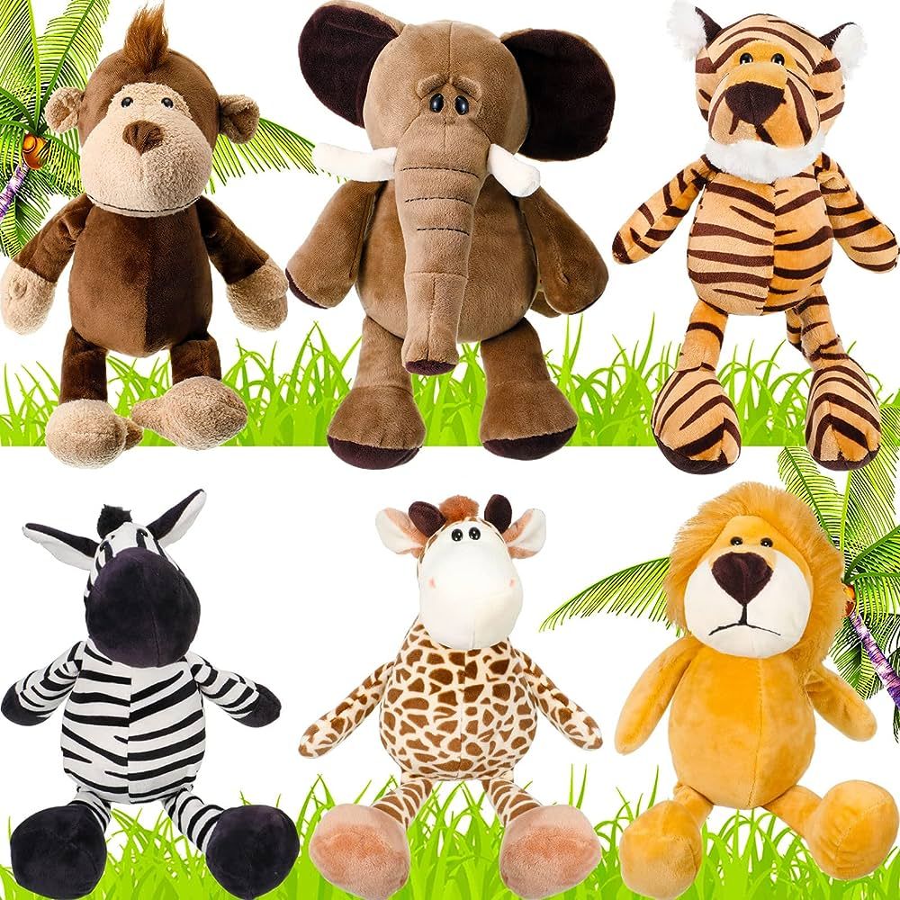 6 Pieces Safari Stuffed Animals Plush Jungle Animal Toys Set for Boys Girls, Lion Elephant Zebra ... | Amazon (US)