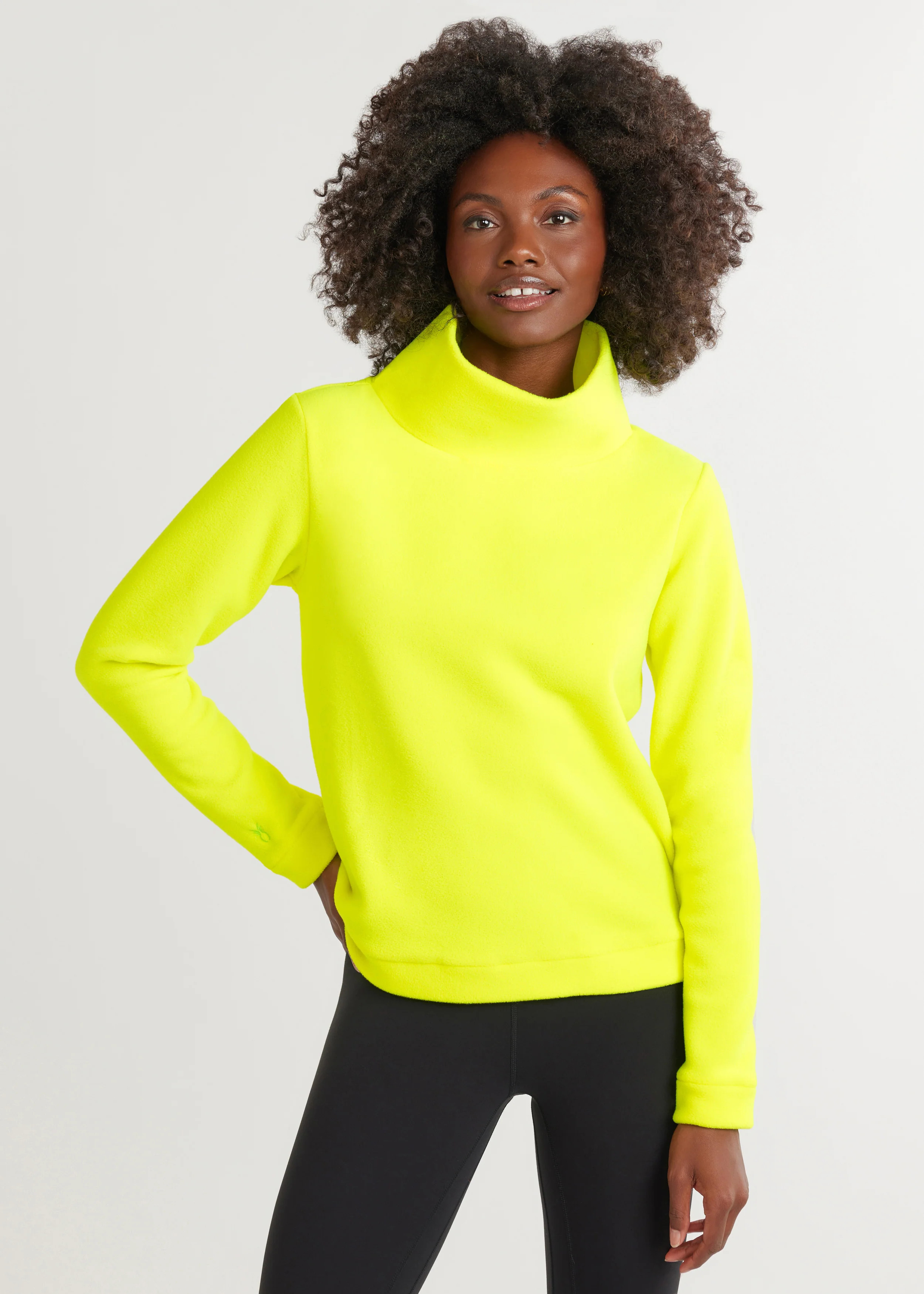 Park Slope Turtleneck in Vello Fleece (Neon Yellow) | Dudley Stephens