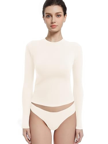 Long Sleeve Shirts for Women Crewneck Basic Tees T Shirts Fitted Crop Tops Y2k Going Out Tops | Amazon (US)