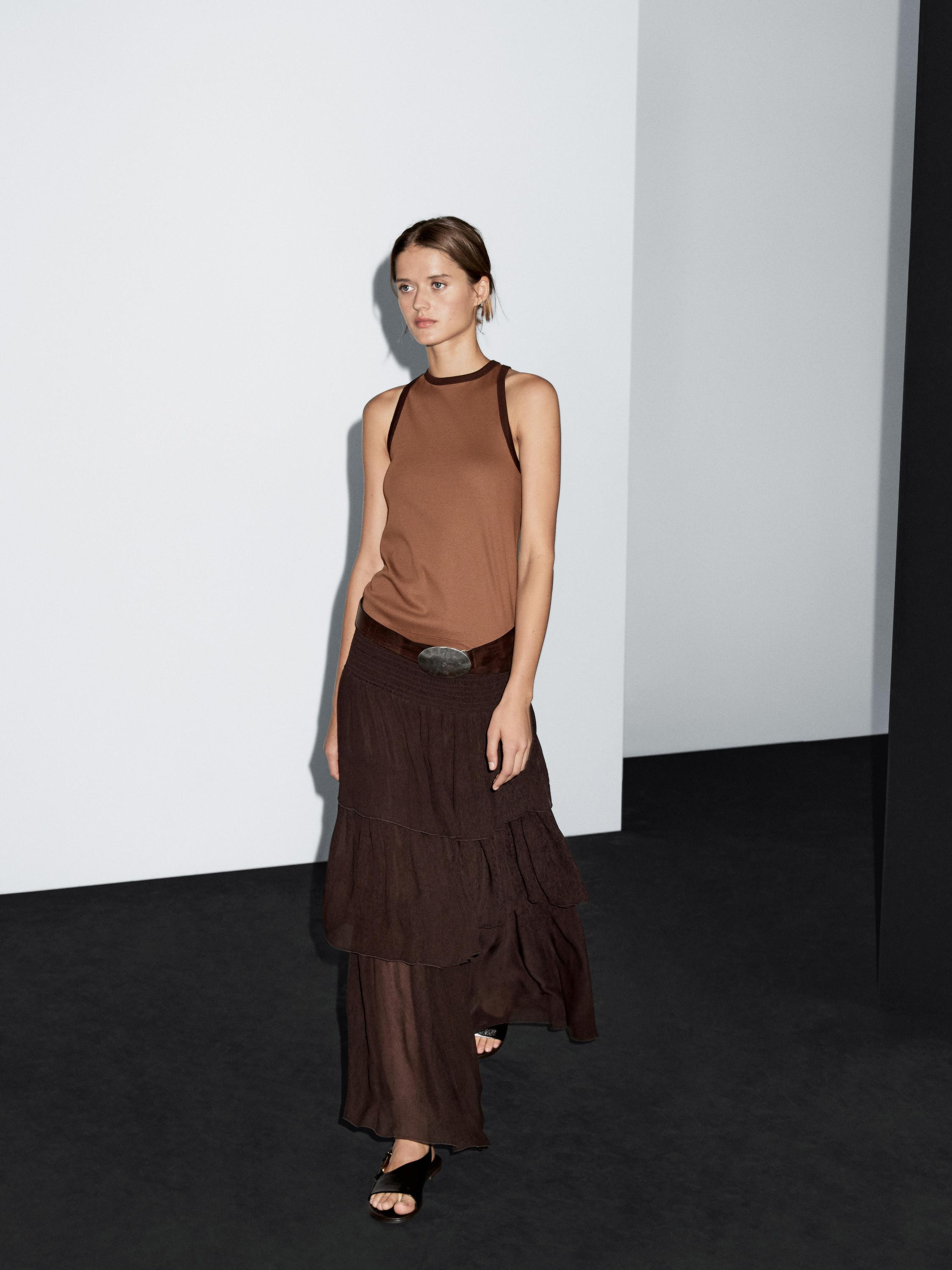 100% cotton halter top with contrast detail | Massimo Dutti US