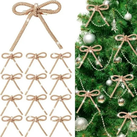 Golden Glitter Christmas Bow With Metal Clip For Tree Gift Wrapping Party Decor Set Of 12 Pieces 3X2Inch | Walmart (US)