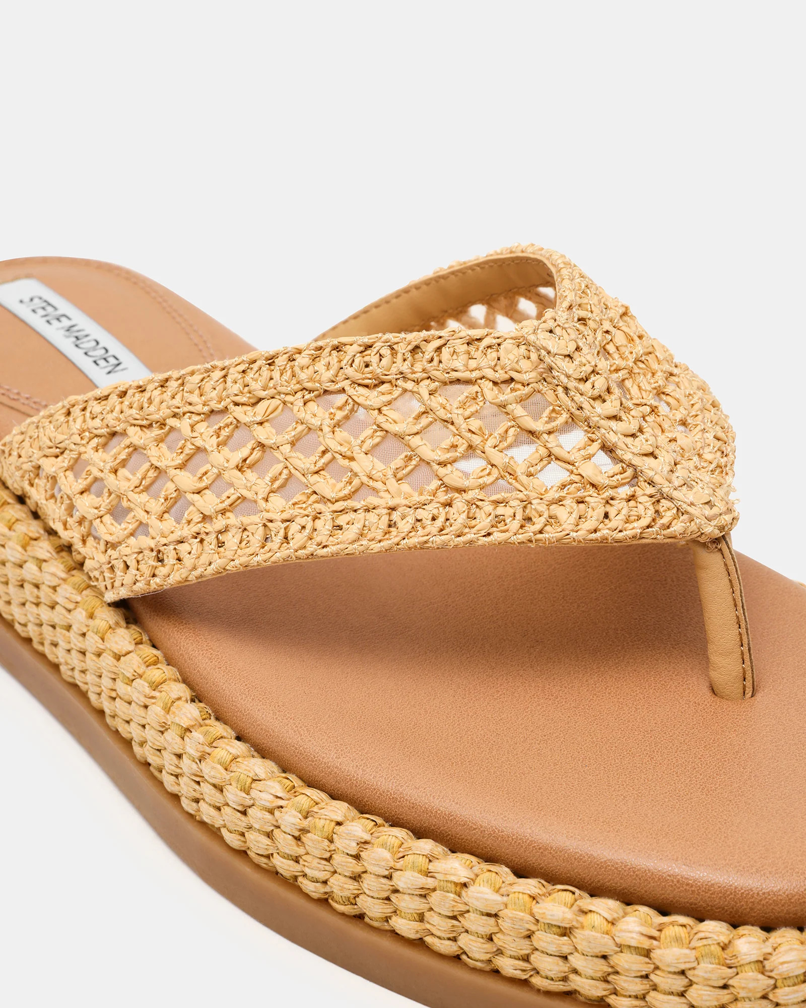 BELLA Natural Raffia Thong Square-Toe Platform Women's Sandal | Steve Madden (US)