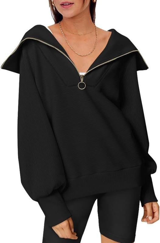 EFAN Womens Oversized Half Zip Pullover Sweatshirts Hoodie Quarter Zip Tops for Teen Girls Fall T... | Amazon (US)