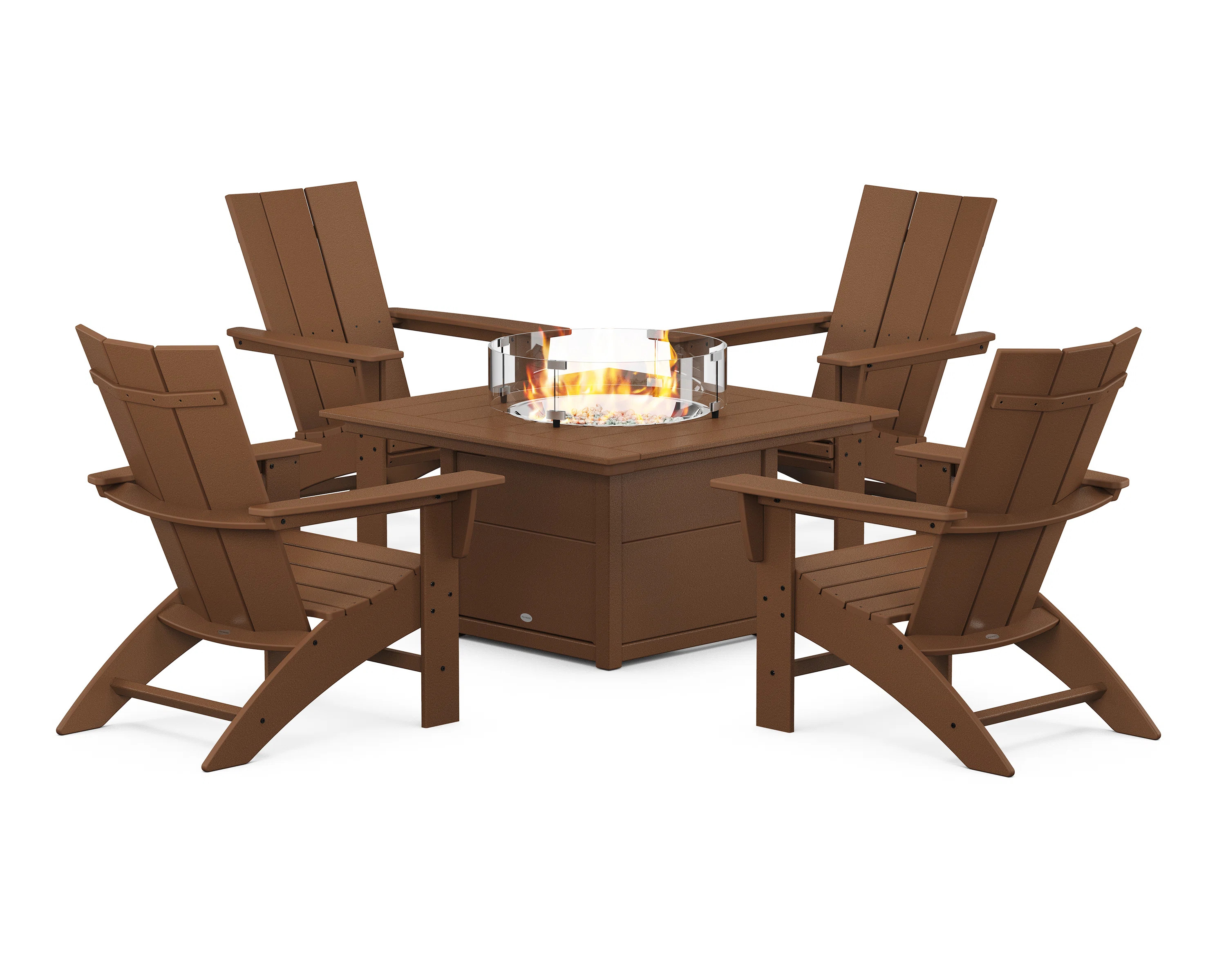 POLYWOOD Modern Curveback Adirondack 5-Piece Conversation Set with Fire Pit Table | Wayfair North America