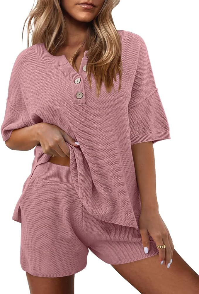 LILLUSORY Knit Lounge Set 2023 Two Piece Outfits Short Sleeve Knit Pullover Loungewear Pajamas Se... | Amazon (US)