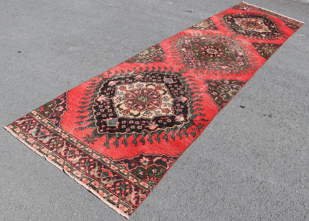 Vintage Rug Turkish Runner Rug Hallway Rug Orange Rug 3.4 - Etsy | Etsy (US)