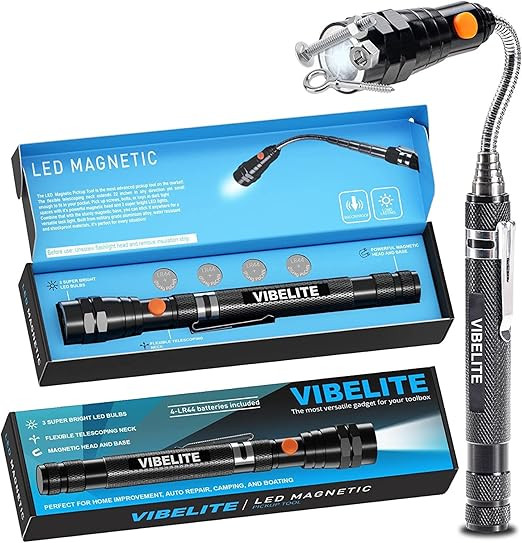 VIBELITE Magnet 3 LED Magnetic Pickup Tool, Telescoping Flexible Extendable Led Flashlights, Perf... | Amazon (US)