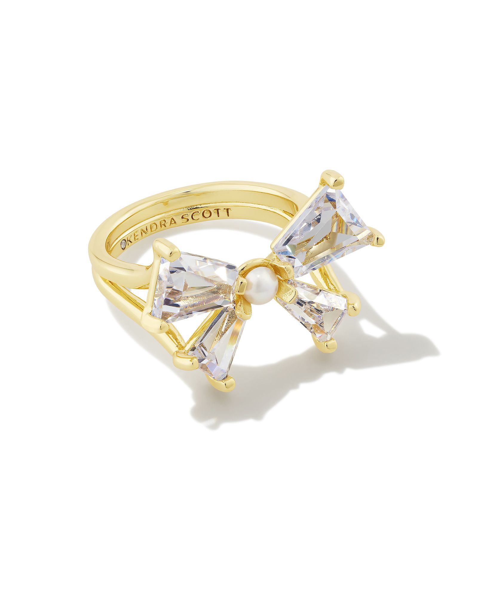 Blair Gold Bow Cocktail Ring in White Crystal | Kendra Scott