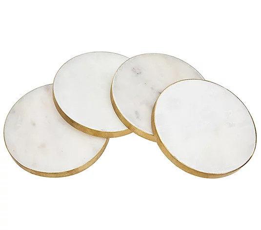 Godinger Set of 4 Marble Coasters with Gold Edge | QVC