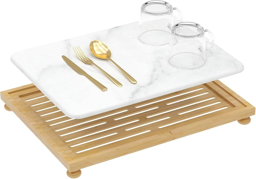 Golener Stone Drying Mat for Kitchen Counter, Dish Drying Pad with Bamboo Rack, Super Absorbent D... | Amazon (US)