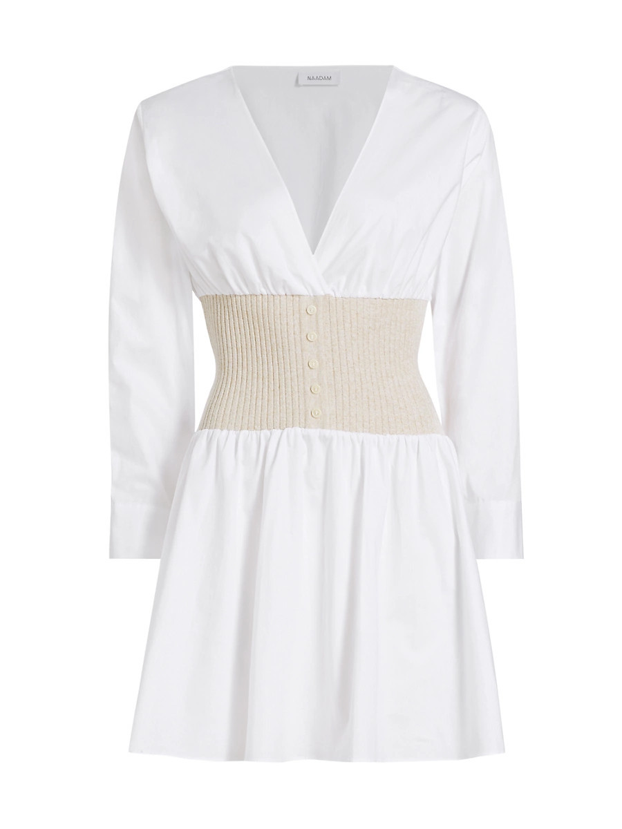 Women's Long-Sleeve Mixed-Media Minidress - Latte - Size Small | Saks Fifth Avenue