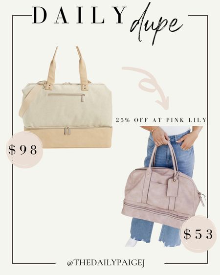 This Beis weekender from Nordstrom is a great bag, but almost $100. Pink Lily has a similar weekender that’s on sale for $53 with the LTK Sale! It’s normally $70! It’s a great travel bag for a weekend trip or to pair with a suitcase  

#LTKunder100 #LTKtravel #LTKSale