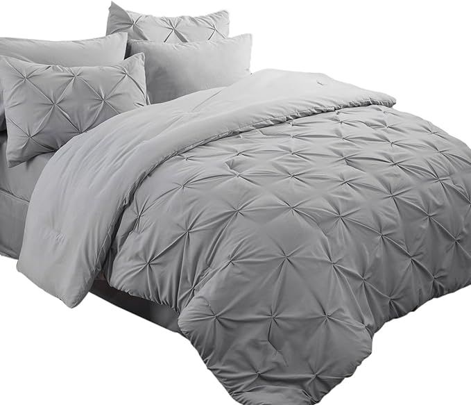 Bedsure Comforter Set Queen/Full Bed in A Bag Grey 8 Pieces - 1 Pinch Pleat Comforter(88X88 inche... | Amazon (US)