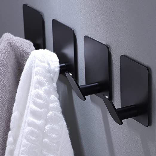 DELITON Adhesive Hooks - 4 Pack Towel/Coat Hooks Wall Hooks Stick on Bathroom or Kitchen (Matte B... | Amazon (US)