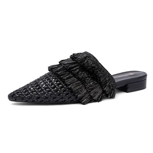 NEWBELLA Women's Low Heel Mules - Pointed Toe Slip On Commuter Shoes, Comfortable Casual Sandals for Work & Everyday Wear, Black 8 | Amazon (US)