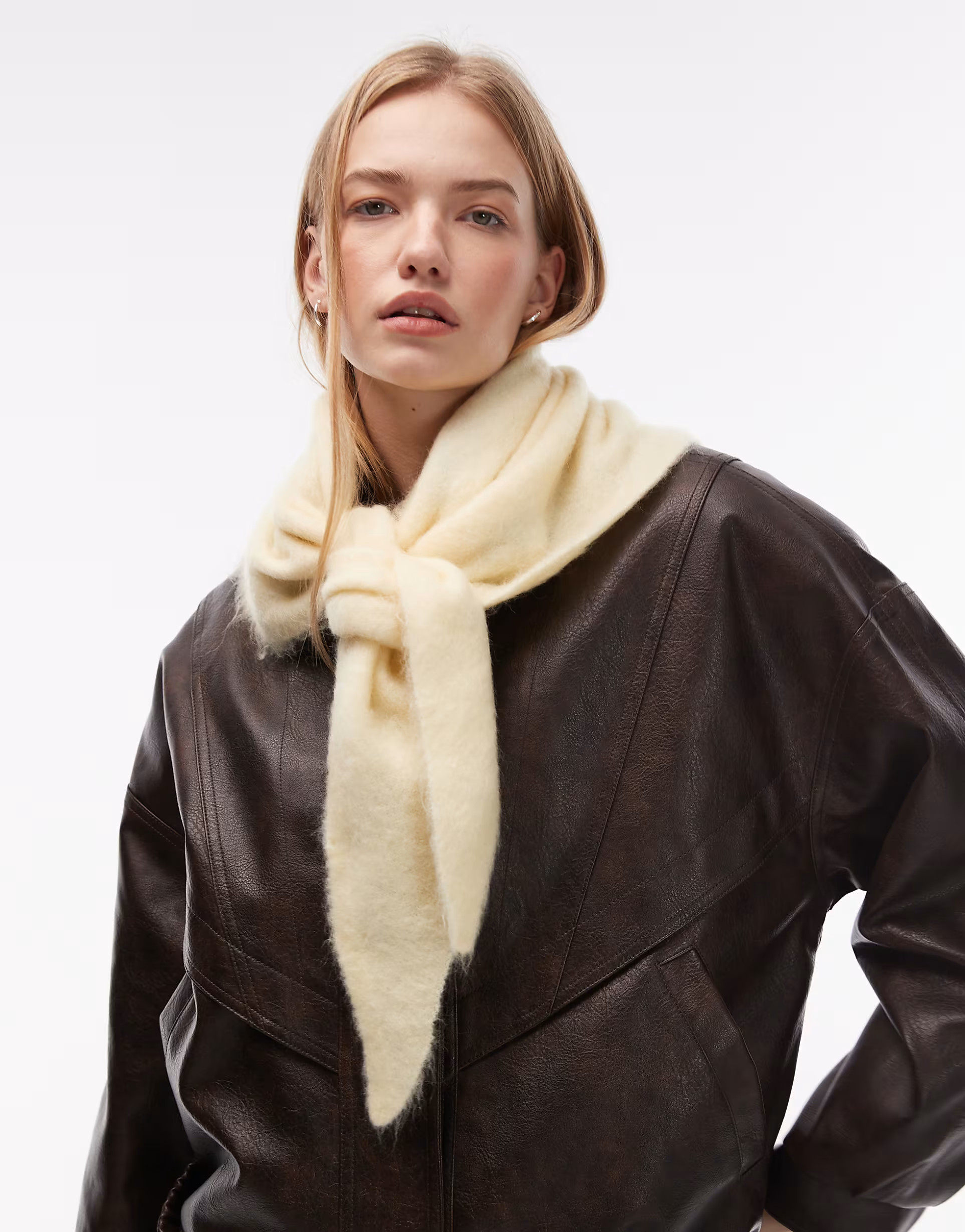 & Other Stories premium wool & mohair blend fluffy knit triangle scarf in butter yellow | ASOS (Global)