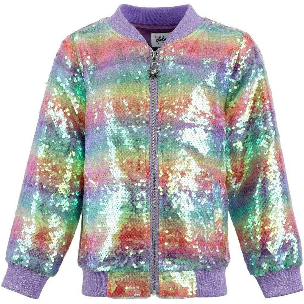 Lola + The Boys | Rainbow Sequin Stripe Bomber | 14y | Polyester/Fabric/Sequin | Kids | Kids Clothing | Tween Clothing | Maisonette | Maisonette