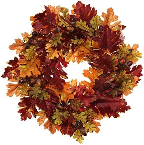 Larksilk 22" Oak Fall Wreath, Multi Colored Fall Leaves, Detailed Acorns, Hand Crafted Front Door... | Amazon (US)