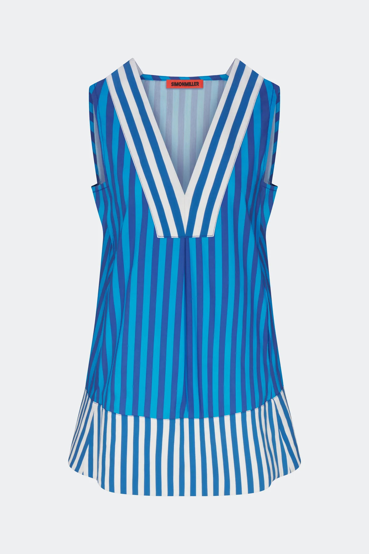 Mar Poplin Mini Dress in Tonal Blue Combo | Simon Miller