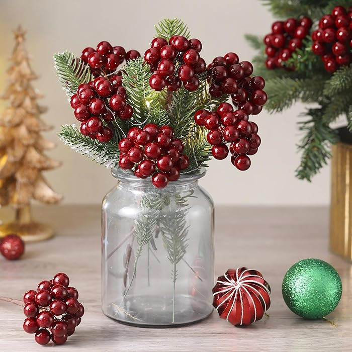 12 Pack Artificial Burgundy Berry Cluster Burgundy Berry Picks Holly Berries Branches Stems 7.9 I... | Amazon (US)