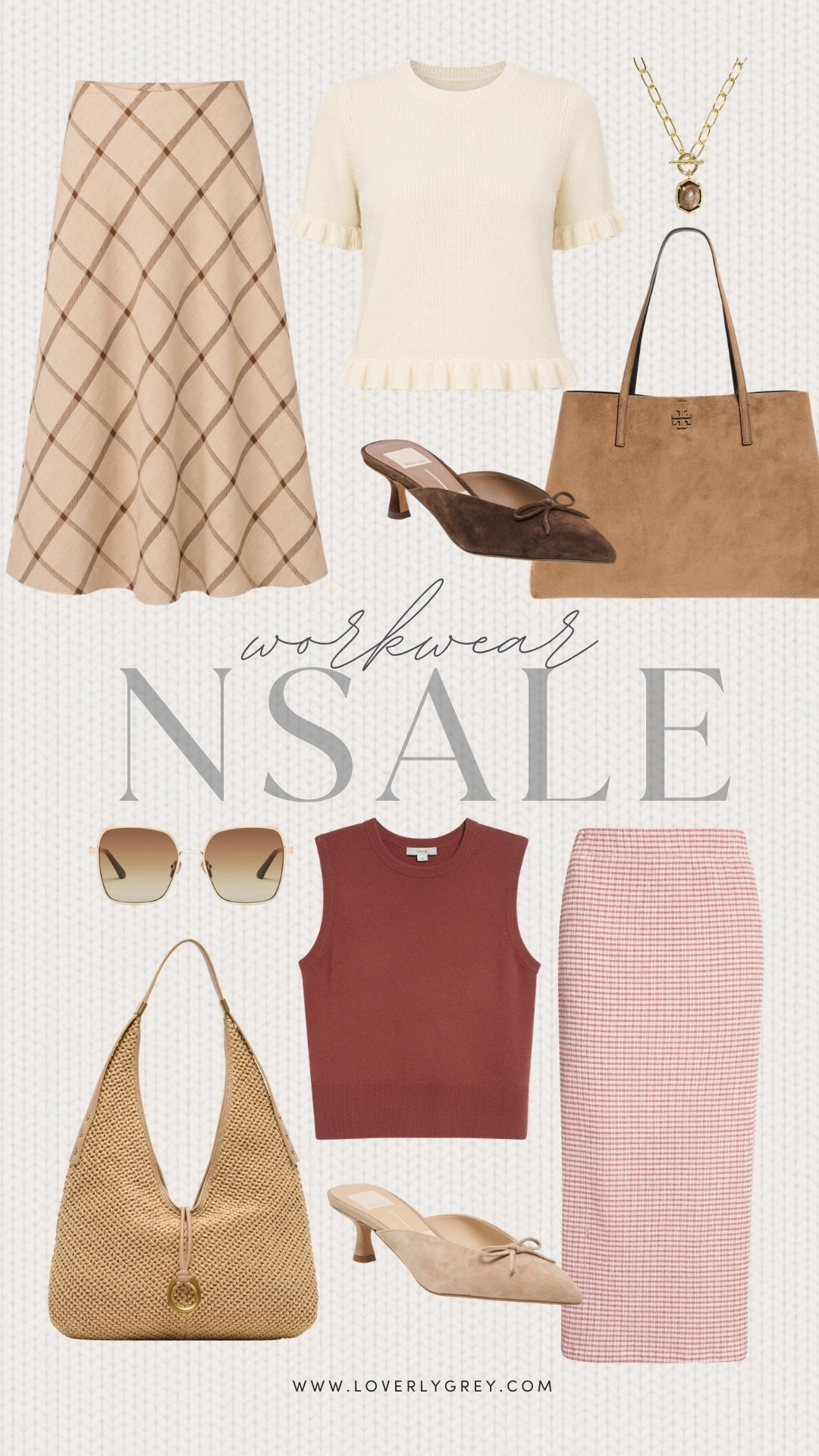 Loverly Grey Nordstrom anniversary sale workwear favorites! I’m loving this plaid midi skirt and kitten heels!