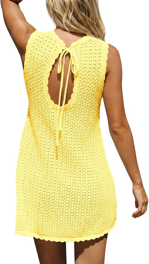 Fisoew Womens Swimsuit Coverup Crochet Sleeveless Bathing Suit Cover Up Swimwear 2026 Summer Beac... | Amazon (US)