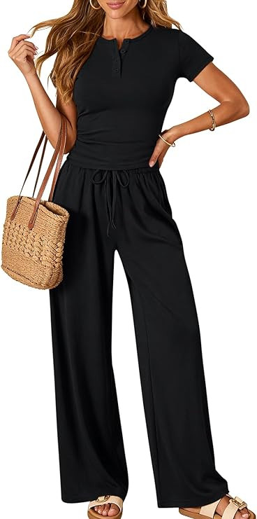 Trendy Queen Womens 2 Piece Sets Lounge Matching Set Cruise Casual Vacation Outfits Summer Wide L... | Amazon (US)