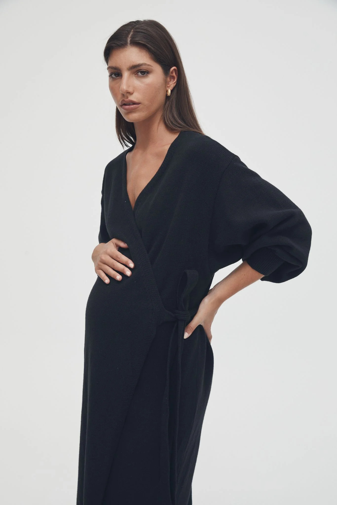 Knit Cotton Wrap Dress (Black) | Legoe Heritage Maternity APAC