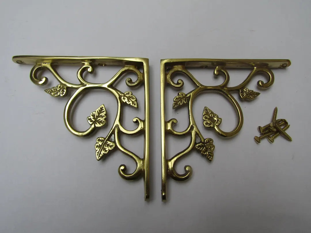 Pair of Small Leaf Shelf Brackets Polished Brass - Etsy Canada | Etsy (Global)
