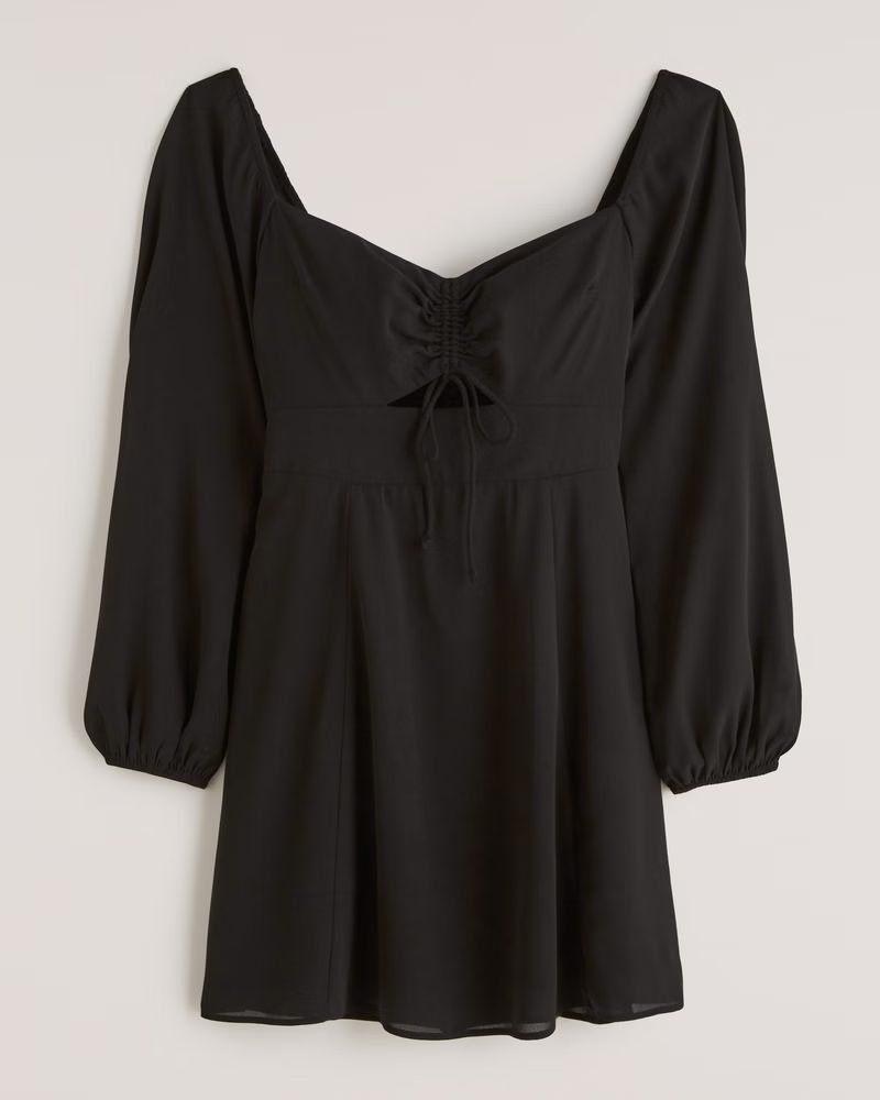 Long-Sleeve Cinch-Front Cutout Mini Dress | Abercrombie & Fitch (US)