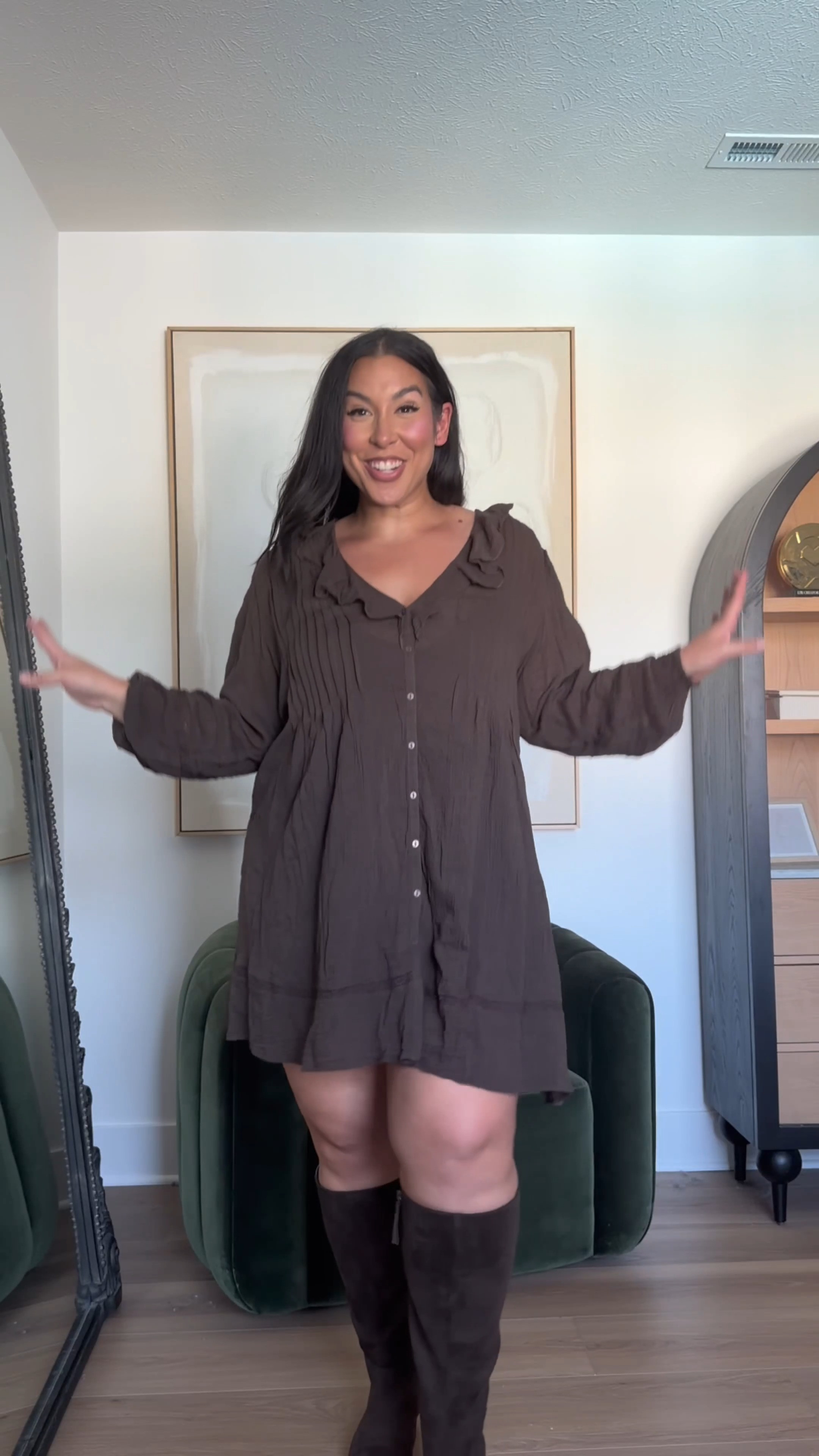 We love a long sleeve mini dress for fall! So cute and feminine! Perfect to pair with tall boots!

Wearing XL

target fashion, target finds, affordable outfits, fall outfit ideas, mid size fall outfits, affordable dresses, midsize dresses for fall 

 #LTKootd #LTKMidsize