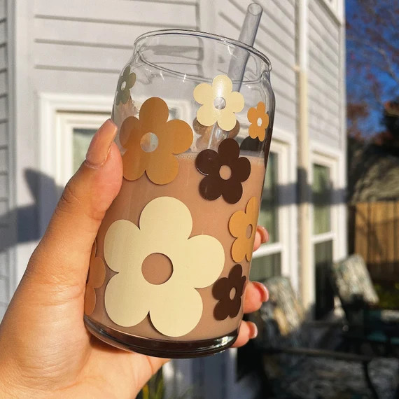 Retro Daisy Beer Can Glass  Boho Flowers  Custom Glass Cup  | Etsy | Etsy (US)