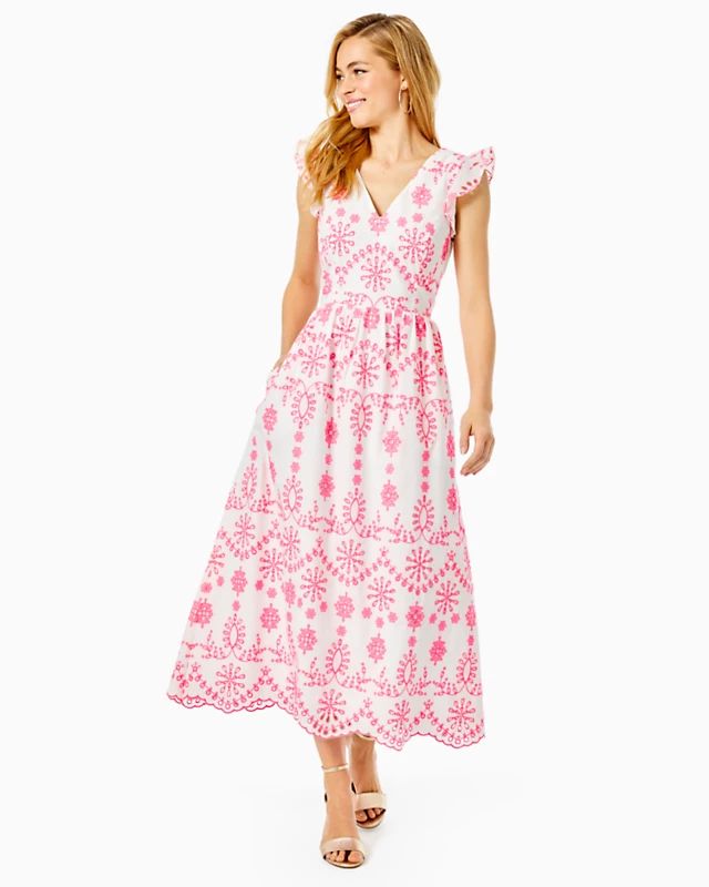 Karmic Coral Neon Cotton Engineered Eyelet | Lilly Pulitzer