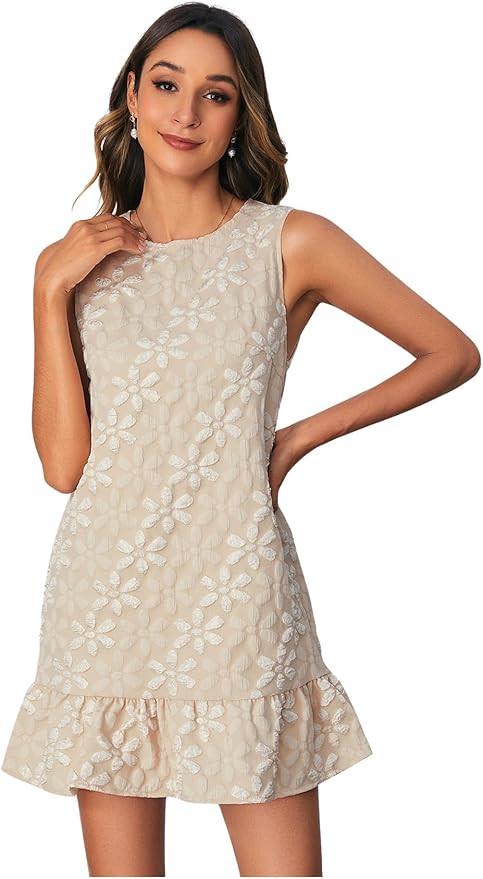 SOLY HUX Women's Ruffle Hem Sleeveless Tank Dress Round Neck Casual Jacquard Hem Smock Summer Min... | Amazon (US)