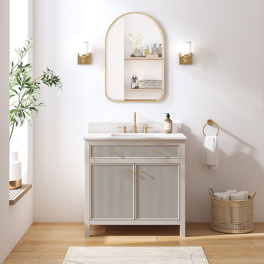 allen + roth Sandbanks 36-in Greige Undermount Single Sink Bathroom Vanity with White Engineered ... | Lowe's