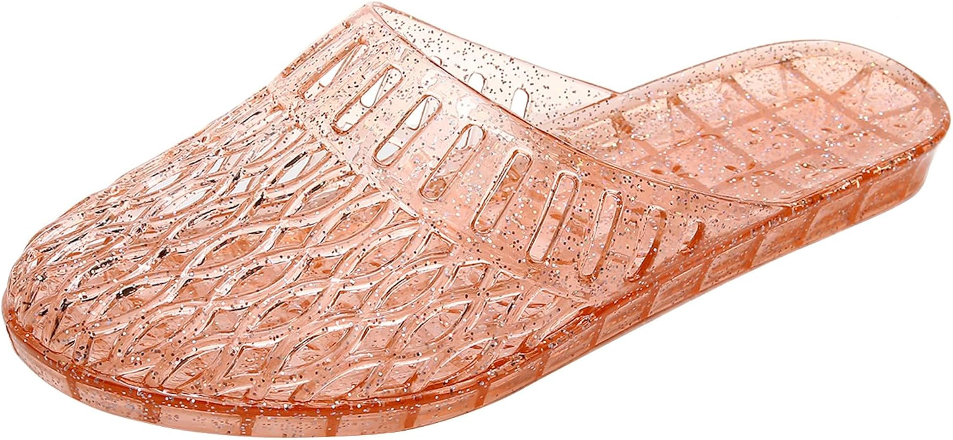 Womens Jelly Shoes, White Jellies Sandals Glitter Clear Flats Slip On Summer Beach Slippers Trans... | Amazon (US)