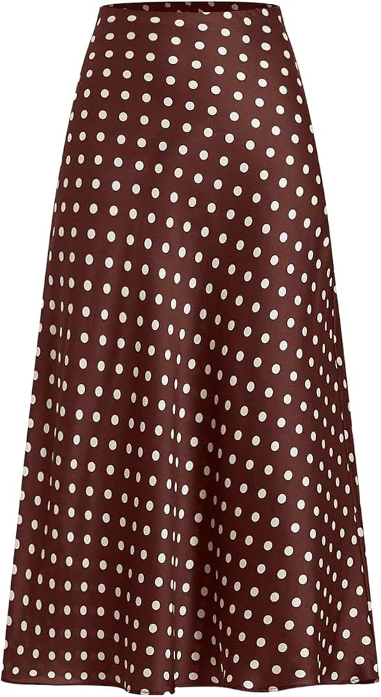 MakeMeChic Women's Polka Dots Maxi Skirts Satin Ruffle Pencil Skirt     Summer, Silk, High Waist,... | Amazon (US)